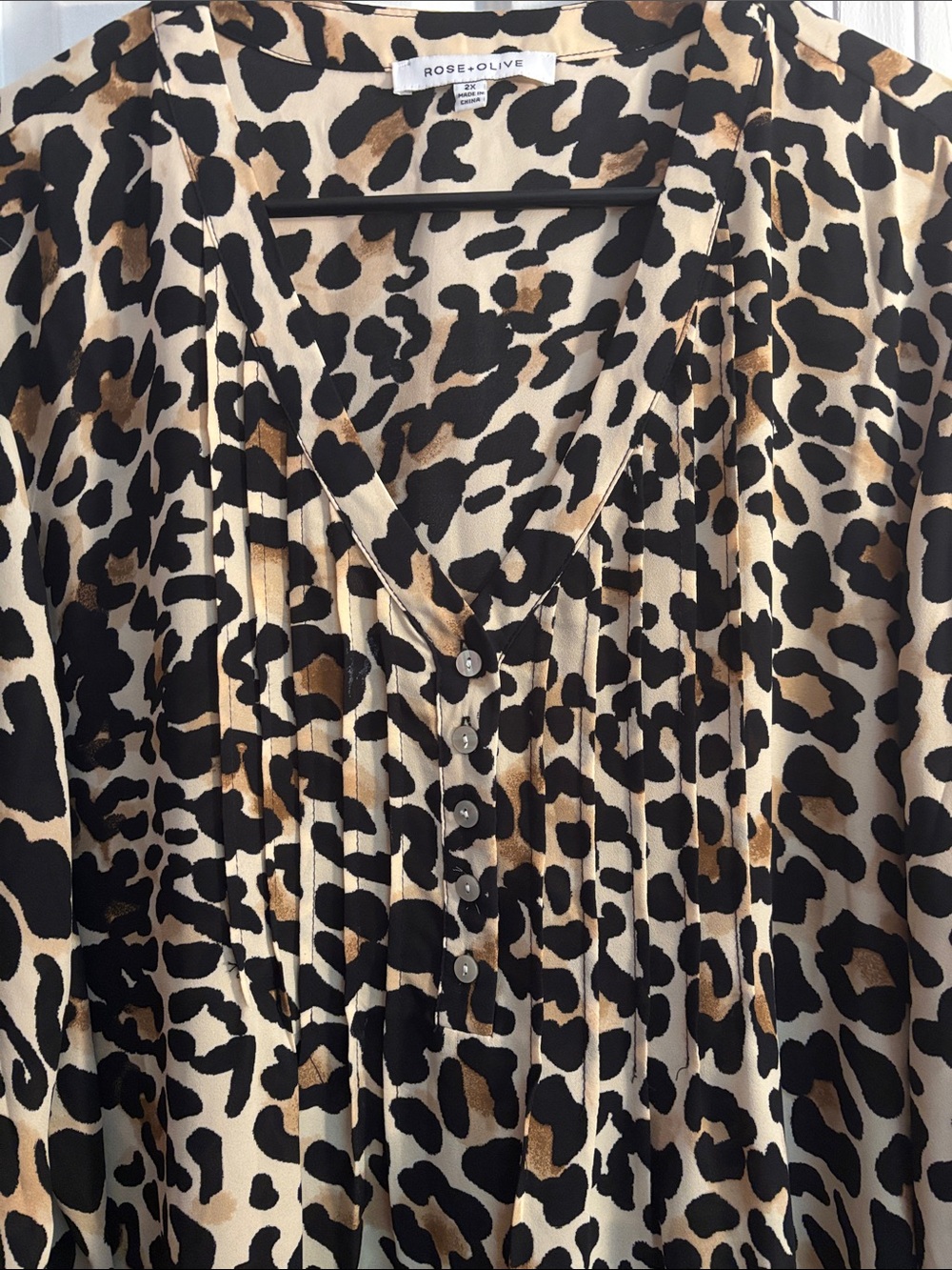 Rose & Olive Leopard Print V-Neck Blouse in Beige, Black and Brown - Picture 2 of 4